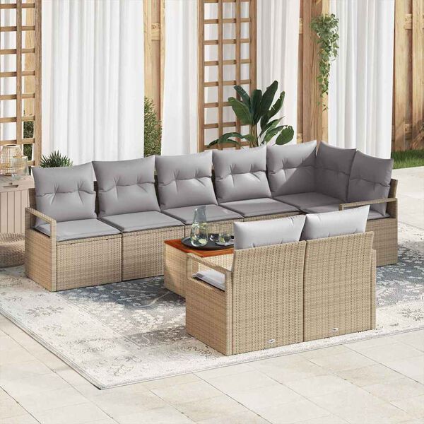 vidaXL Gartensofa-set mit Kissen 9 pcs Beige Poly-Rattan