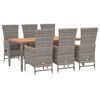 vidaXL 7-tlg. Garten-Essgruppe mit Kissen Grau Poly Rattan