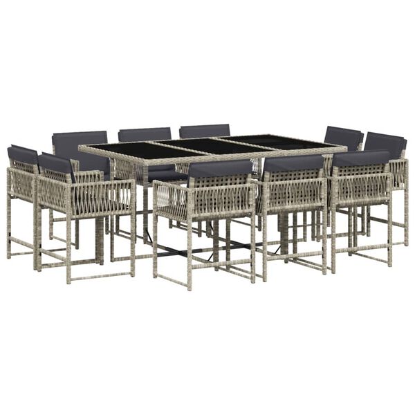 vidaXL 11-tlg. Garten-Essgruppe mit Kissen Hellgrau Poly Rattan