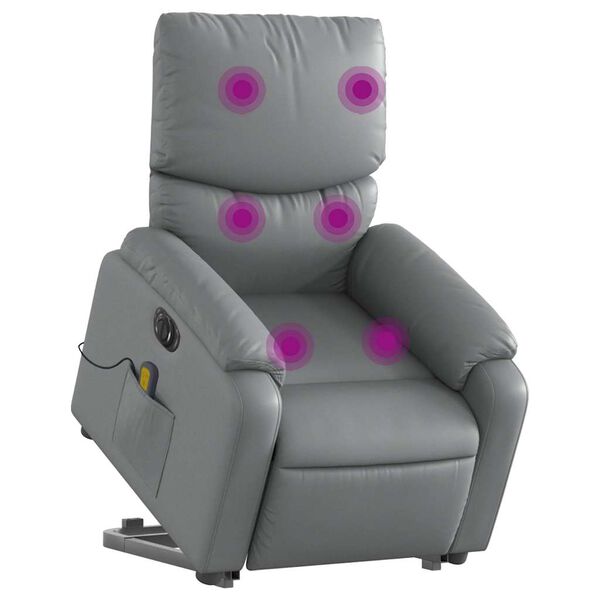 vidaXL Massagesessel mit Aufstehhilfe Elektrisch Grau Kunstleder