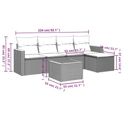 vidaXL 6-tlg. Garten-Sofagarnitur mit Kissen Grau Poly Rattan