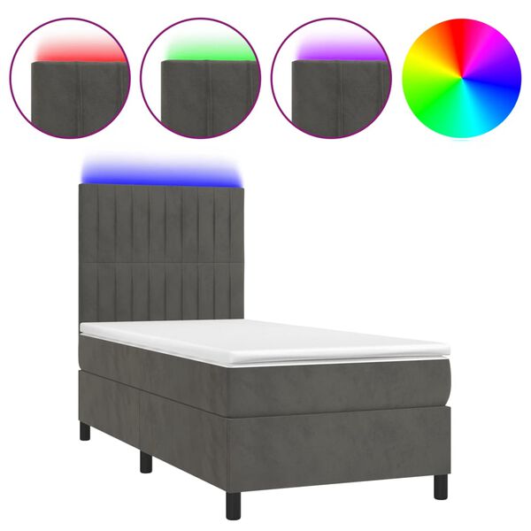 vidaXL Boxspringbett mit Matratze & LED Dunkelgrau 80x200 cm Samt