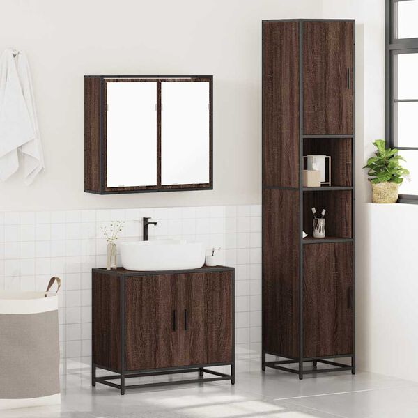 vidaXL 3-tlg. Badm&ouml;bel-Set Braun Eichen-Optik Holzwerkstoff