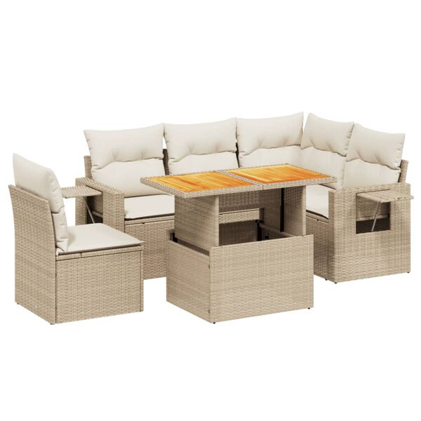 vidaXL 6-tlg. Garten-Sofagarnitur mit Kissen Beige Poly Rattan