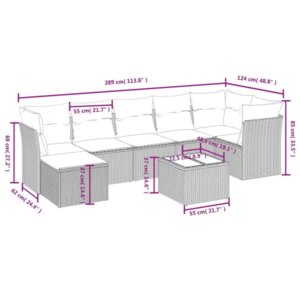 vidaXL 7-tlg. Garten-Sofagarnitur mit Kissen Schwarz Poly Rattan