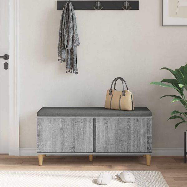vidaXL Flurbank mit Kissen mit Speicher Graues Sonoma 60 x 38 x 46 cm