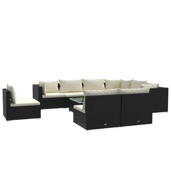 vidaXL 10-tlg. Garten-Lounge-Set mit Kissen Poly Rattan Schwarz