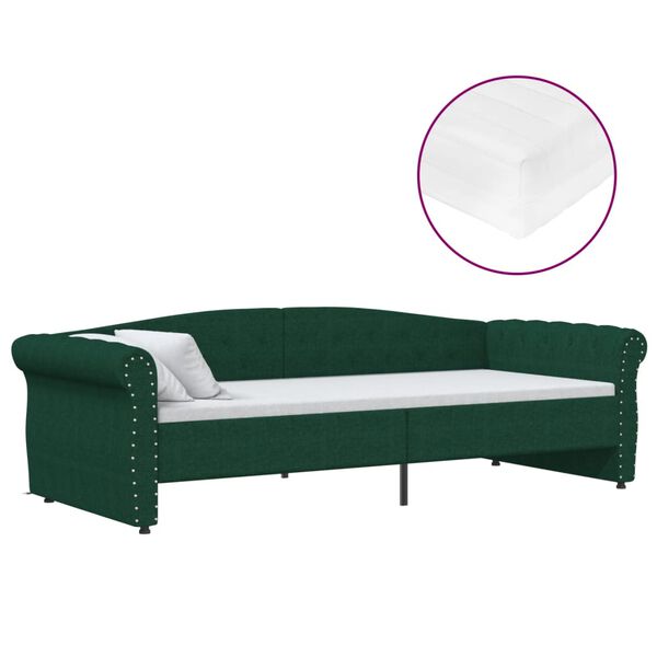 vidaXL Tagesbett mit Matratze USB Dunkelgr&uuml;n Stoff 90x200 cm