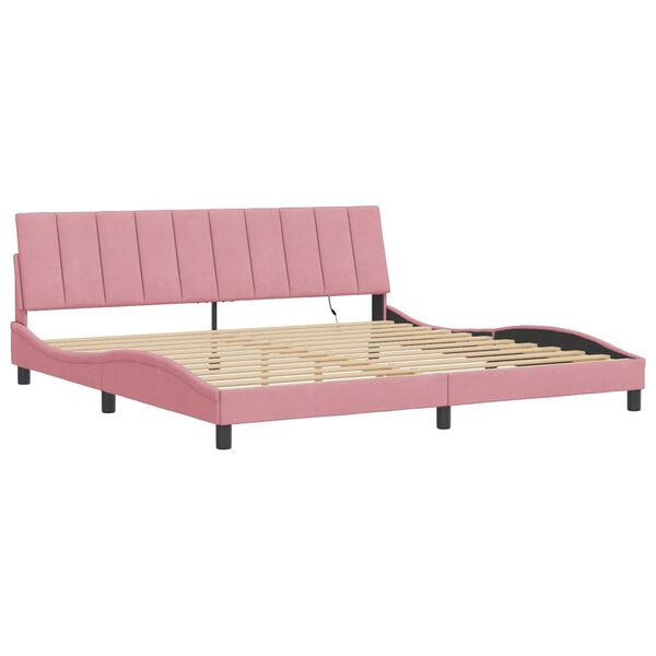 vidaXL Bettgestell mit LED ohne Matratze "Hanko" Rosa 200x200 cm Samt