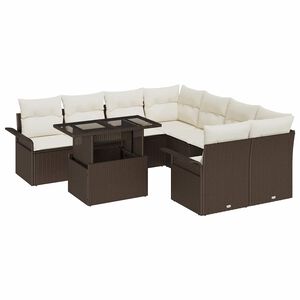 vidaXL Garten-Sofa-Set mit Kissen 9 pcs Braun Poly Rattan