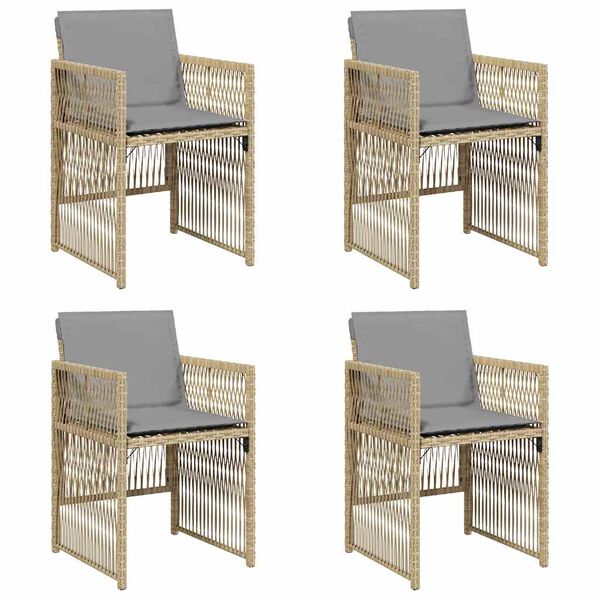 vidaXL Gartenst&uuml;hle mit Kissen 4 Stk. Beigemischung Poly Rattan