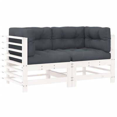 vidaXL Ecksofas mit Kissen 2 Stk. Weiß Massivholz Kiefer