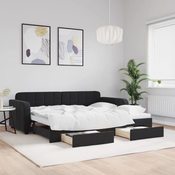 vidaXL Tagesbett Ausziehbar mit Schubladen Schwarz 90x190 cm Samt