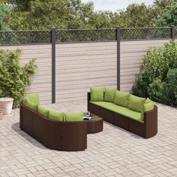 vidaXL 9-tlg. Garten-Sofagarnitur mit Kissen Braun Poly Rattan