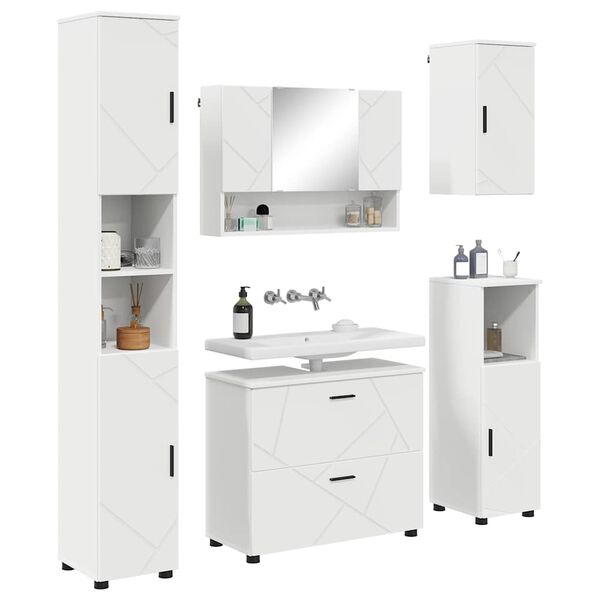 vidaXL Badezimmerm&ouml;bel-Set mit Regal 5 pcs Wei&szlig; Sperrholz und Metall