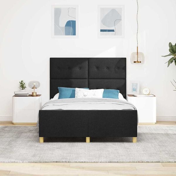 vidaXL Bettgestell mit Kopfteil Schwarz 140 x 190 cm Stoff