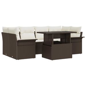 vidaXL Garten-Sofa-Set mit Kissen mit Speicher 7 pcs Braun Poly Rattan