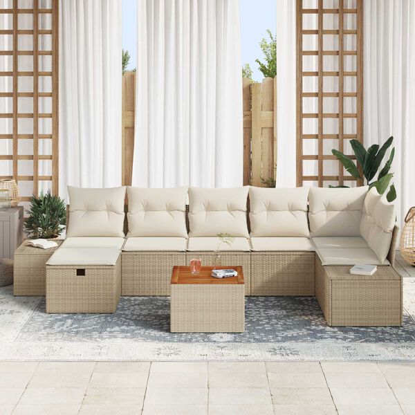 vidaXL Gartensofa-set mit Kissen mit Speicher 8 pcs Beige Poly-Rattan