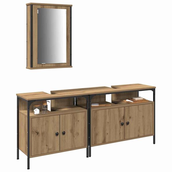 vidaXL Badezimmer Waschbeckenm&ouml;bel mit Regal 3 pcs Braun Holzwerkstoff