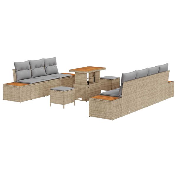 vidaXL Garten-Sofa-Set mit Kissen 10 pcs Beige Poly Rattan