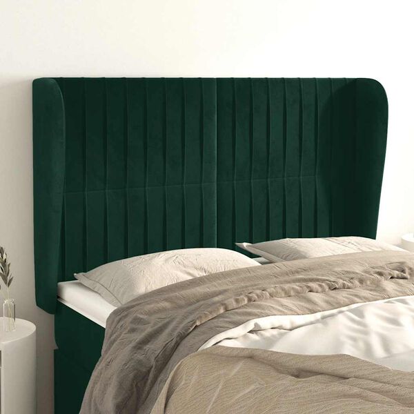 vidaXL Kopfteil mit Ohren Dunkelgr&uuml;n 147x23x118/128 cm Samt