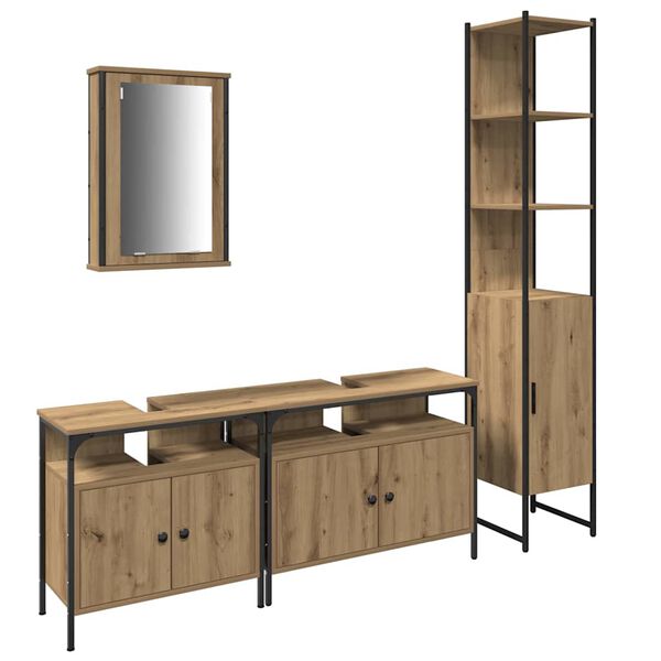 vidaXL Badezimmerm&ouml;bel-Set mit Regal 4 pcs Artisan-Eiche Holzwerkstoff