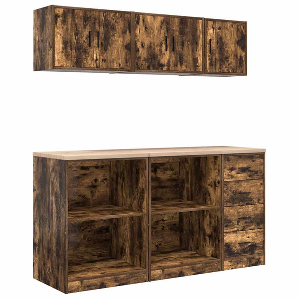 vidaXL Garagenschr&auml;nke 6 Stk. R&auml;uchereiche Holzwerkstoff