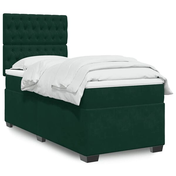 vidaXL Boxspringbett mit Matratze Dunkelgr&uuml;n 90x200 cm Samt