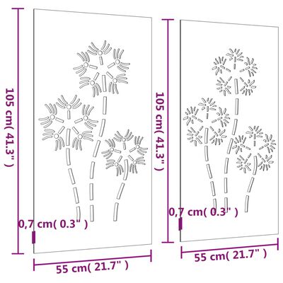 vidaXL 2-tlg. Garten-Wanddeko 105x55 cm Cortenstahl Blumen-Design