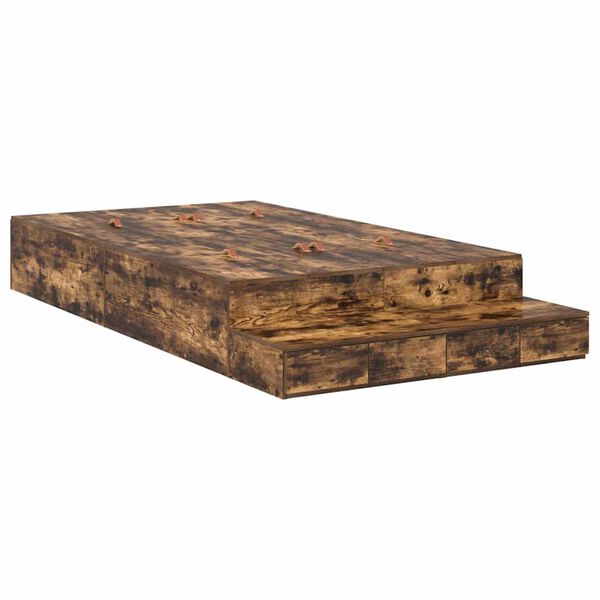 vidaXL Aufbewahrungsbettgestell Ger&auml;ucherte Eiche 120 cm Holzwerkstoff