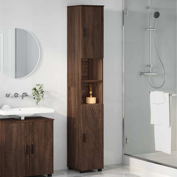vidaXL Badezimmerschrank mit T&uuml;r Braun Eichen-Optik 30 x 35 x 192 cm