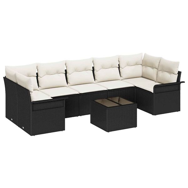 vidaXL Gartensofa-set mit Kissen 8 pcs Schwarz Poly-Rattan