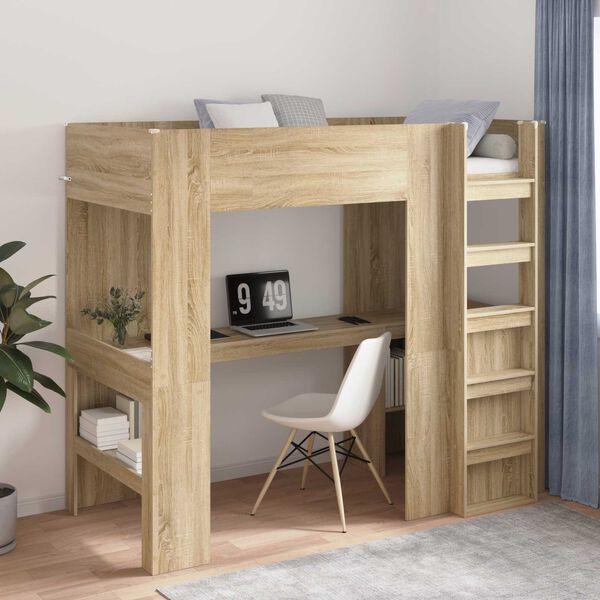 vidaXL Etagenbettgestell mit Schreibtisch Sonoma-Eiche 90 x 190 cm