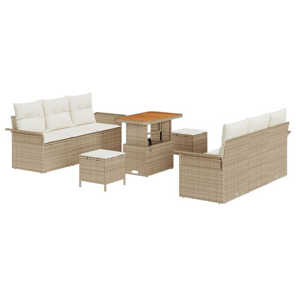 vidaXL Gartensofa-set mit Kissen 9 pcs Beige Poly-Rattan