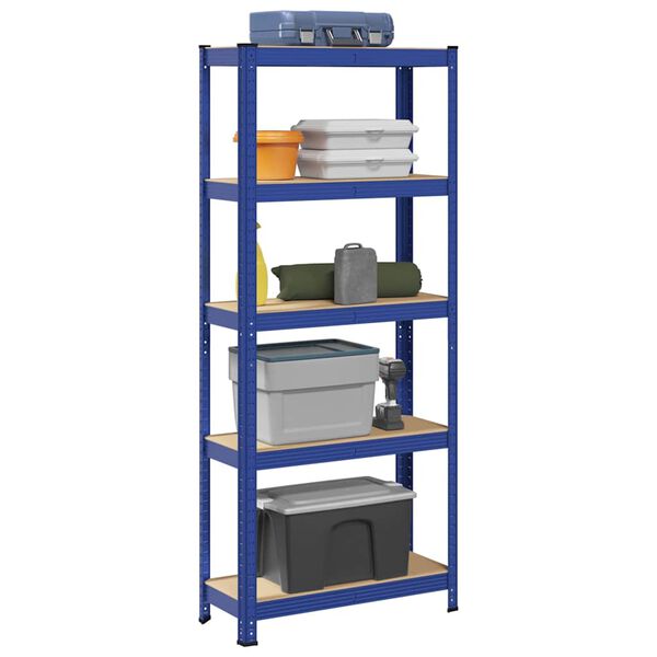 vidaXL Lagerregal mit 5 B&ouml;den Blau Stahl & Holzwerkstoff
