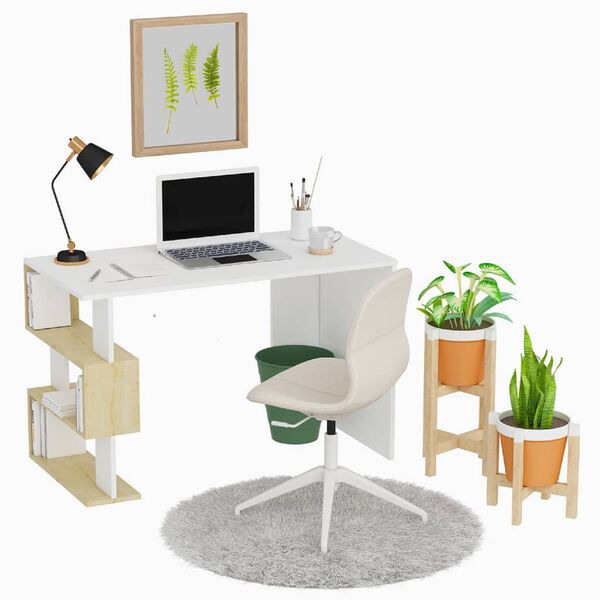 Homemania Computertisch Patara 120x60x75 cm Wei&szlig; und Eichen-Optik