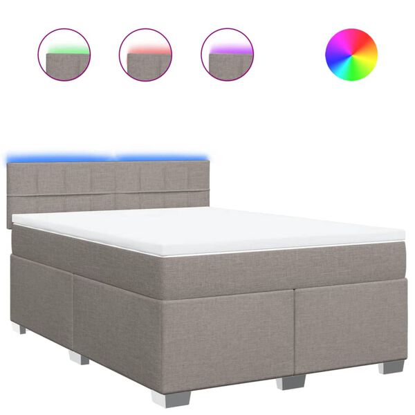 vidaXL Boxspringbett mit Matratze Taupe 140x190 cm Stoff