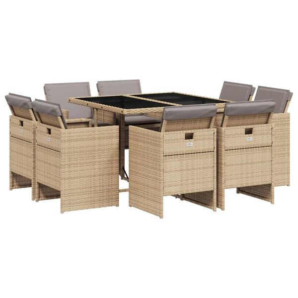 vidaXL 9-tlg. Garten-Essgruppe mit Kissen Beigemischung Poly Rattan
