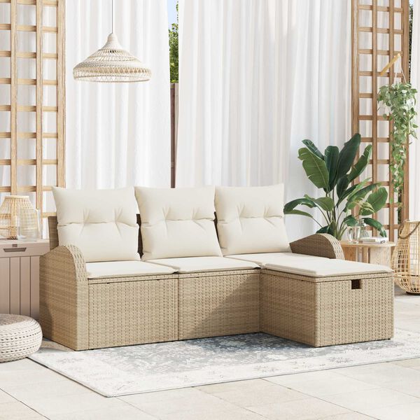 vidaXL Sofa Set mit Kissen 4 pcs Beige und Creme Poly-Rattan