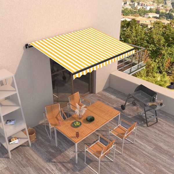 vidaXL Markise Manuell Einziehbar 350x250 cm Gelb und Wei&szlig;