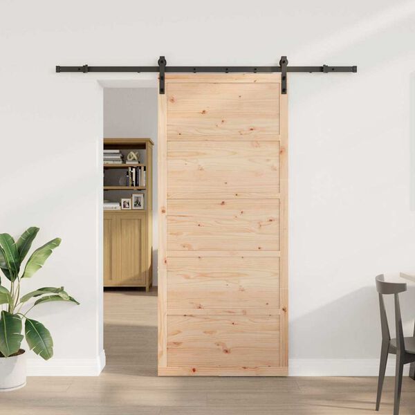 vidaXL Schiebet&uuml;r Braun 90 x 208 cm Massives Kiefernholz