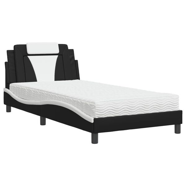 vidaXL Bett "Viana" mit Matratze Schwarz und Wei&szlig; 100x200 cm Kunstleder