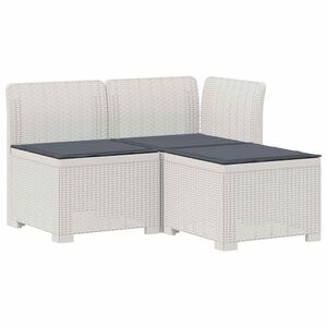 vidaXL 3-Sitzer Garten Sofa mit Kissen Rattan-Look PP Wei&szlig;