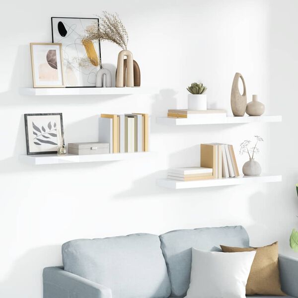 vidaXL Schweberegale 4 Stk. Hochglanz-Wei&szlig; 90x23,5x3,8 cm MDF