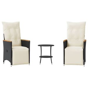 vidaXL 3-tlg. Bistro-Set mit Kissen Schwarz Poly Rattan