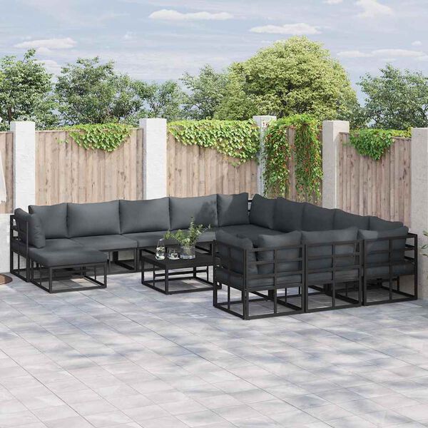 vidaXL Garten-Sofa-Set 12 pcs Schwarz Aluminium