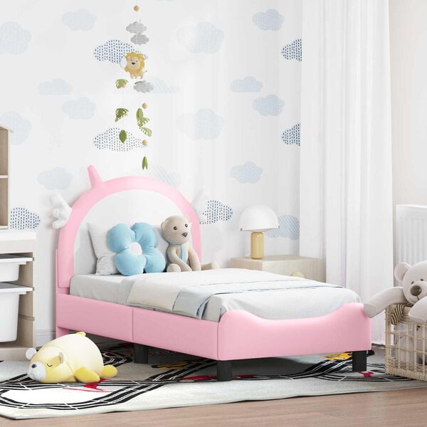 vidaXL Kinderbettgestell mit Kopfteil mit Kopfteil Rosa 70 x 140 cm PU