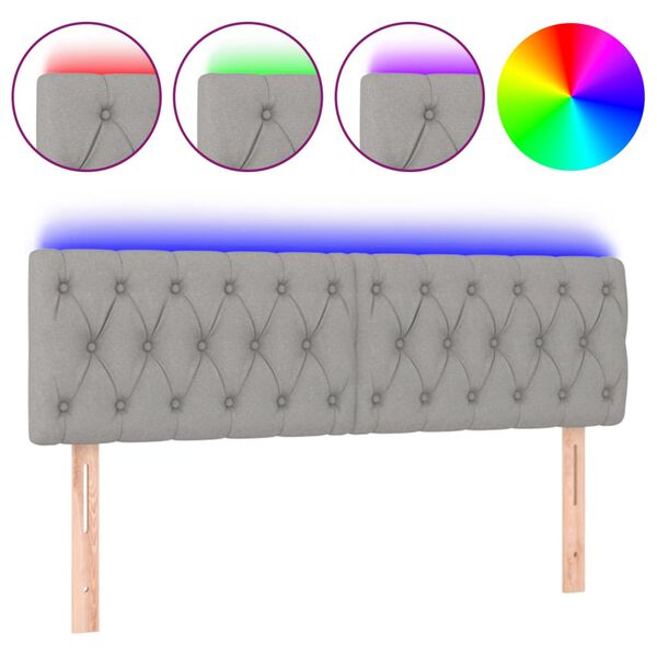 vidaXL LED Kopfteil Hellgrau 160x7x78/88 cm Stoff