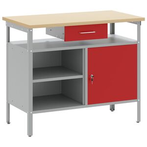 vidaXL Werkbank mit Schubladen mit Regal Rot und Grau 100 x 55 x 85 cm
