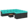 vidaXL 12-tlg. Garten-Sofagarnitur mit Kissen Schwarz Poly Rattan